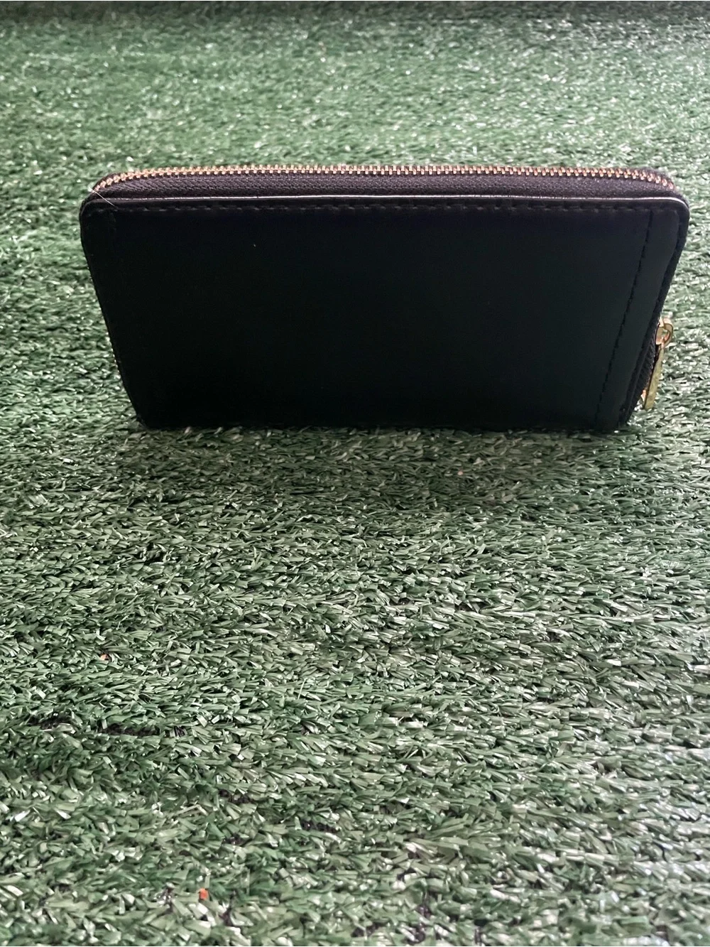 Lauren Ralph Lauren Black Leather Zip-Around Card Holder Gold Plaque
